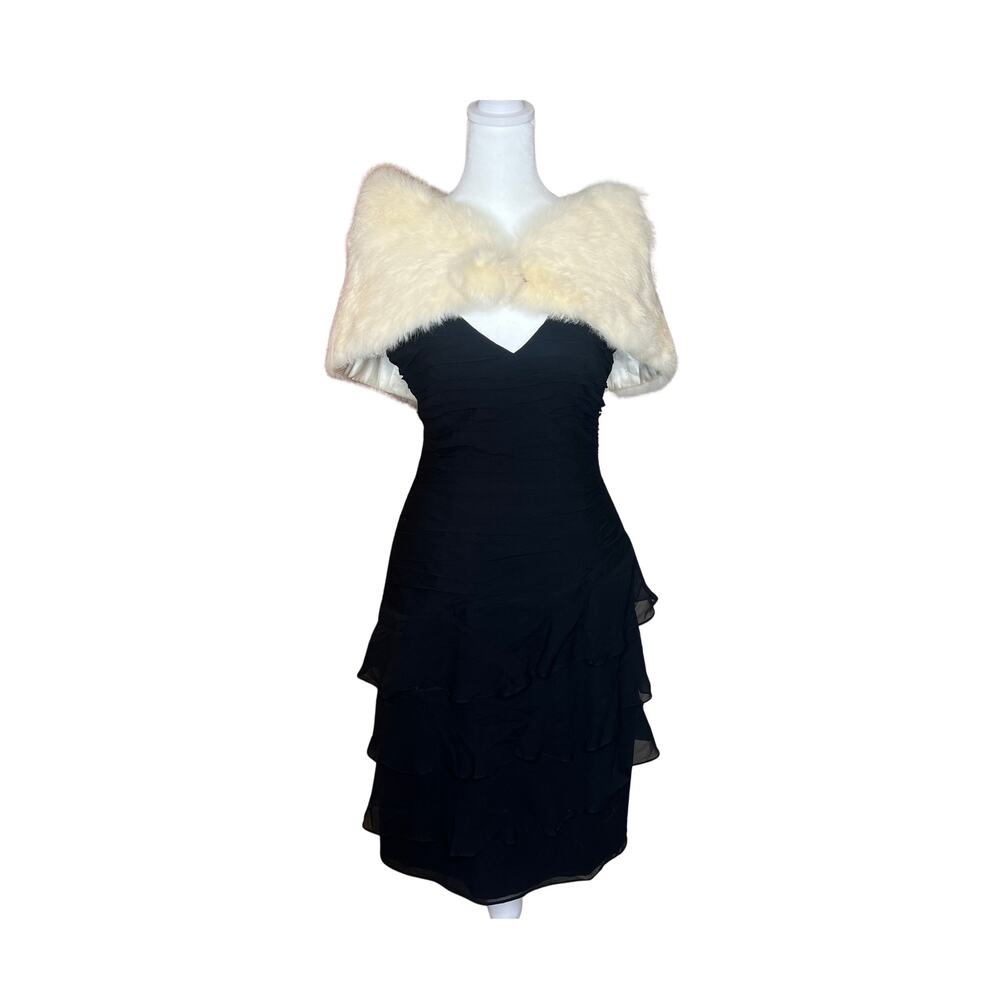 Vtg 60s Genuine Rabbit Fur Stole Shrug Satin Lining Formal Holiday Bridal Glam